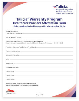 Talicia Warranty Program Form for doctors