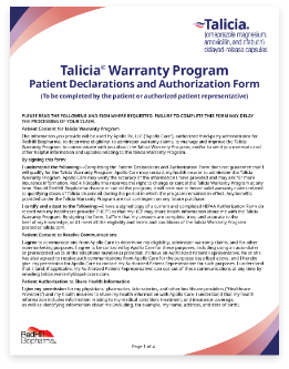 Talicia Warranty Program Form for patients